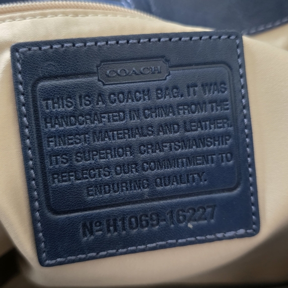 Coach Perforated Navy Leather Shoulder Bag with Silver Hardware - Picture 4 of 4